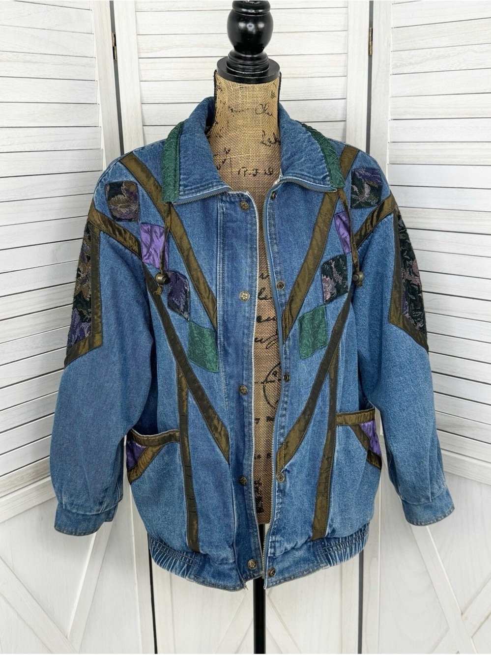 Current Seen 80’s Vintage Denim Bomber Patchwork Jacket